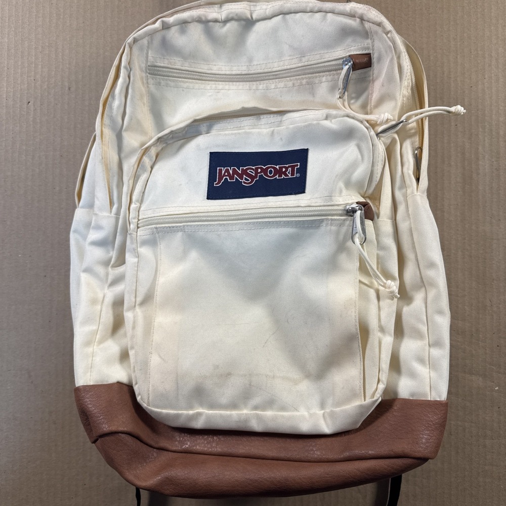 JanSport SuperBreak Plus Backpack Internal 15" laptop Sleeve, Side Pocket Beige